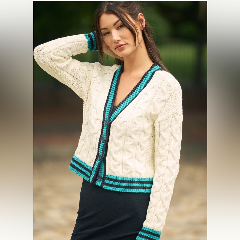 NWT Anthropologie Maeve Varsity Cable-Knit Cardigan Sweater